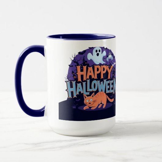 Happy Halloween Ghost & Cat Mug (Gauche)
