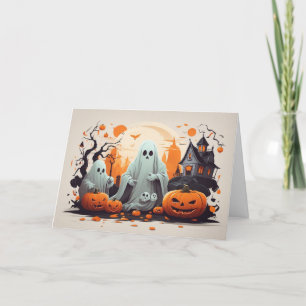 Happy Halloween Ghost en Pumpkins Feestdagen Kaart