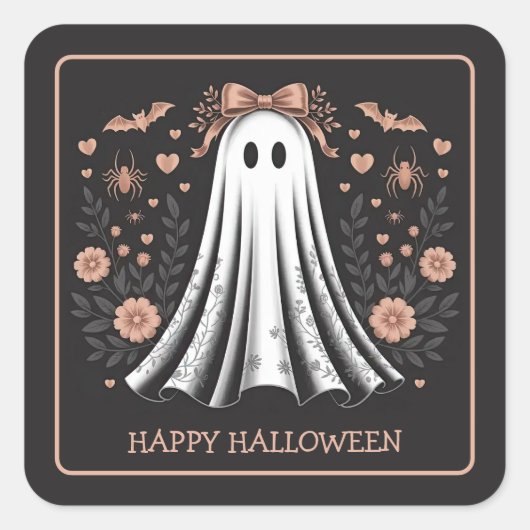 Happy Halloween Ghost Girl Square Sticker (Voorkant)