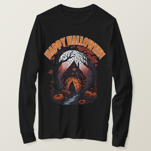 Happy Halloween Ghost House aangepaste tekst T-shirt (Design voorkant)