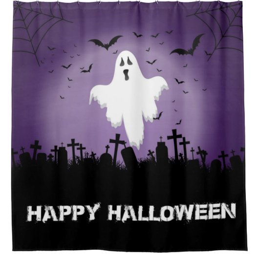 Happy Halloween Ghost in een begraafplaats Douchegordijn (Voorkant)