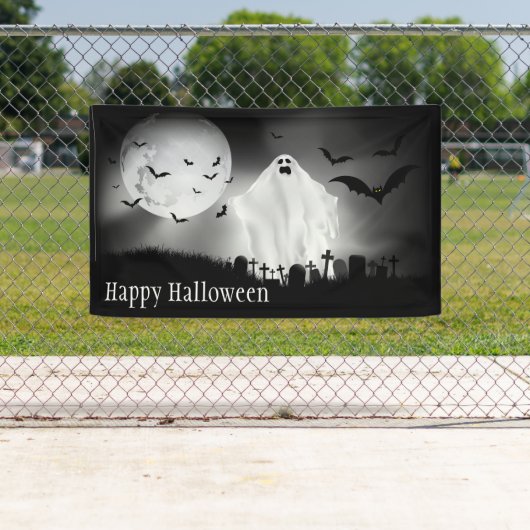 Happy Halloween Ghost in Graveyard Spandoek (Insitu)