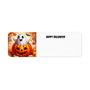 Happy Halloween Ghost in Pumpkin Etiket