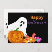 Happy Halloween Ghost Jack O Lantern Kinder Feestdagenkaart (Voorkant / Achterkant)