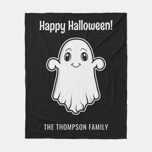 Happy Halloween Ghost Smiling Aangepaste familiena Fleece Deken (Voorkant)