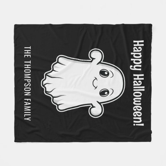 Happy Halloween Ghost Smiling Aangepaste familiena Fleece Deken (Voorkant (Horizontaal))