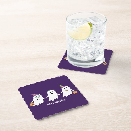Happy Halloween Ghosts Trick or treat Kartonnen Onderzetters (Insitu)