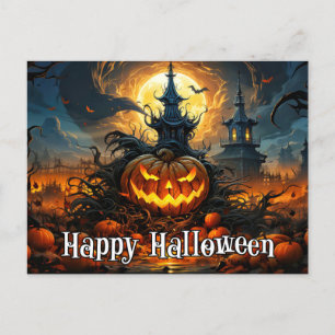 Happy Halloween Gloeiende snoezige pompoen Briefkaart