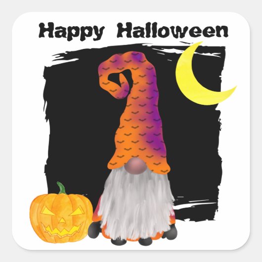 Happy Halloween Gnome Wizard Vierkante Sticker (Voorkant)