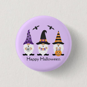 Happy Halloween Gnomes Paars Sinaasappel Ronde Button 3,2 Cm