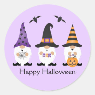 Happy Halloween Gnomes Paars Sinaasappel Ronde Sticker