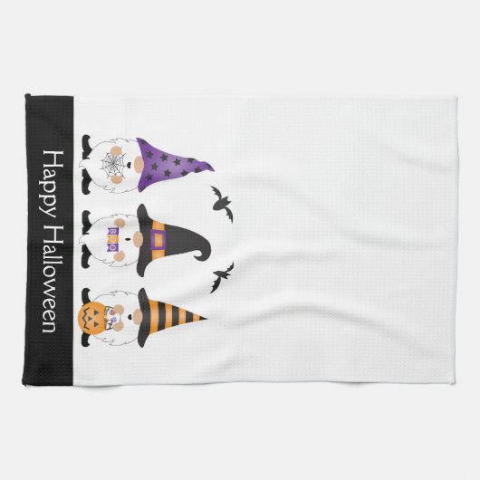 Happy Halloween Gnomes Paars Sinaasappel Theedoek (Horizontaal)