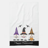 Happy Halloween Gnomes Paars Sinaasappel Theedoek (Verticaal)