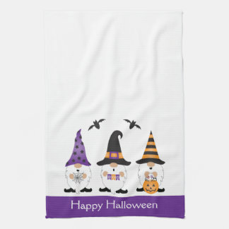 Happy Halloween Gnomes Paars Sinaasappel Theedoek