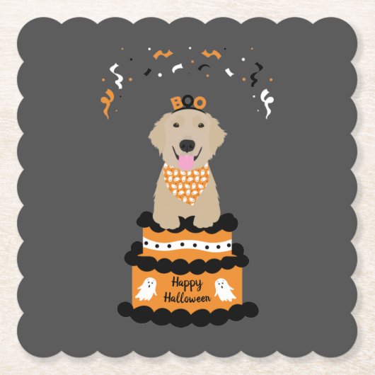 Happy Halloween Golden Retriever Spooky Ghost Boo Kartonnen Onderzetters (Voorkant)