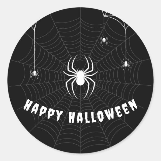 Happy Halloween Gothic Scary Black Spider Web Ronde Sticker (Voorkant)