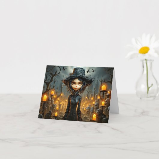 Happy Halloween Gothic Witch Illustration Kaart (Kleine Plant)