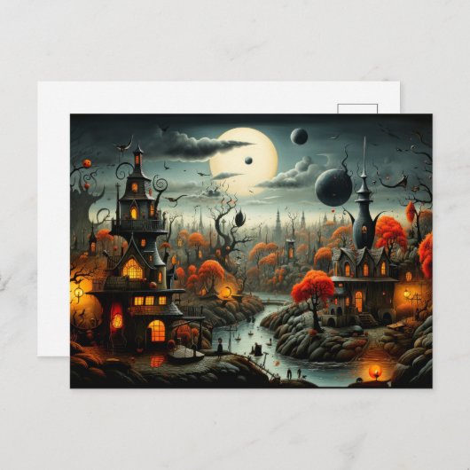 Happy Halloween | Gotisch spooklandschap Briefkaart (Voorkant / Achterkant)