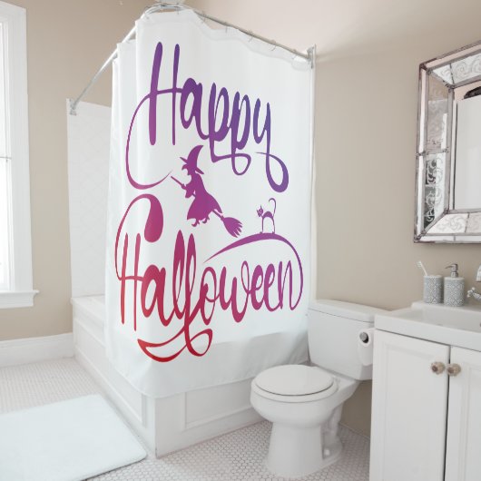 Happy Halloween gradiënt vliegende hekkkat Douchegordijn (In situ)