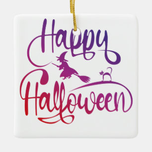 Happy Halloween gradiënt vliegende hekkkat Keramisch Ornament