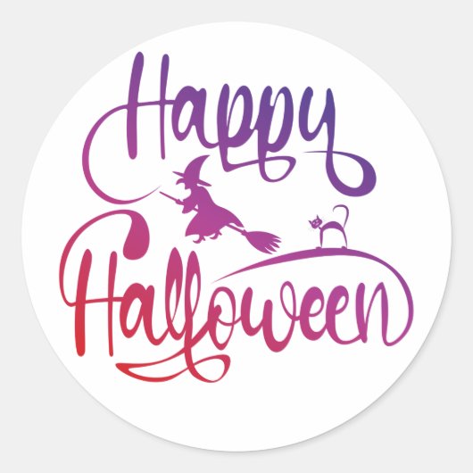 Happy Halloween gradiënt vliegende hekkkat Ronde Sticker (Voorkant)