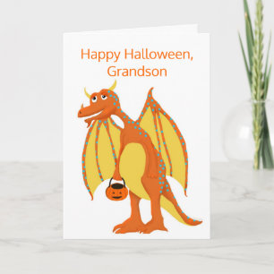 Happy Halloween, Grandson, Friendly Oranje Dragon Kaart