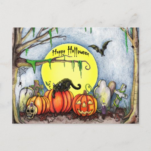 Happy Halloween Graveyard Scene Briefkaart (Voorkant)
