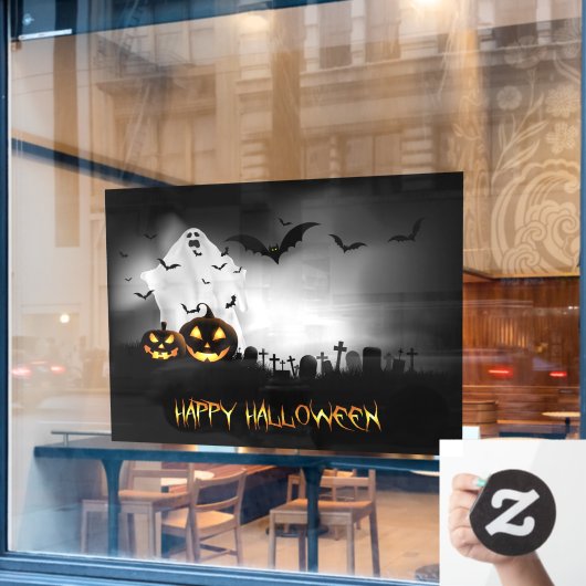 Happy Halloween Graveyard Scene Raamsticker (Cafe Raam)