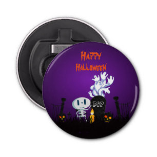 Happy Halloween Graveyard Spooky Skeleton & Ghosts Button Flesopener