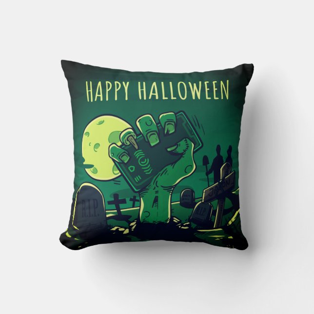 Happy Halloween Graveyard Zombie Hand Kussen (Voorkant)