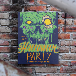 Happy Halloween Green Slimy Zombie Skull Kaart