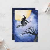 Happy Halloween Greeting Flying Witch Kaart (Voorkant / Achterkant in situ)