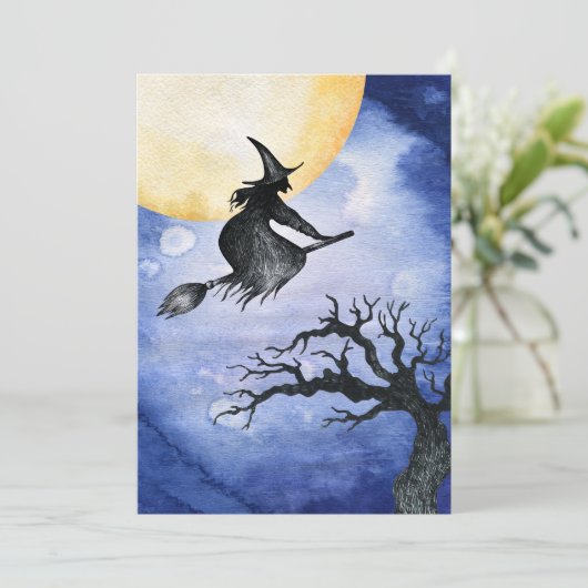 Happy Halloween Greeting Flying Witch Kaart (Staand voorkant)