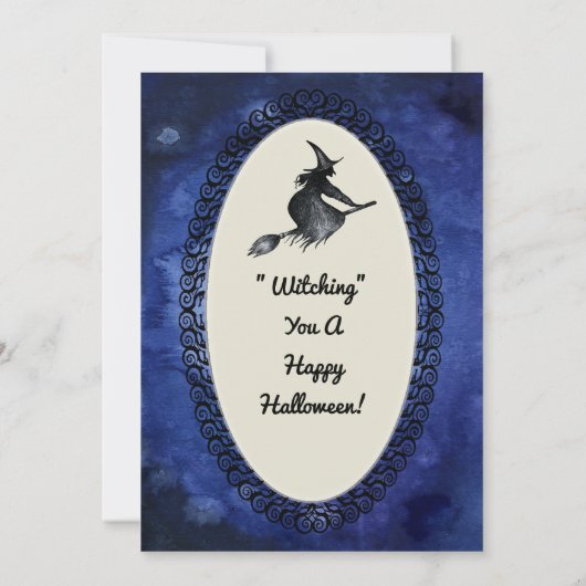 Happy Halloween Greeting Flying Witch Kaart (Achterkant)