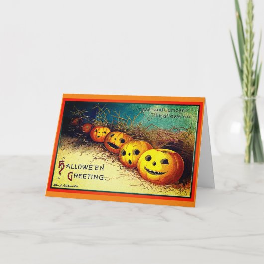 Happy Halloween Greetings Pumpkins in a Row Kaart (Voorkant)