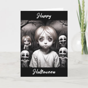 Happy Halloween   Griezelig kind met teddybeer Kaart