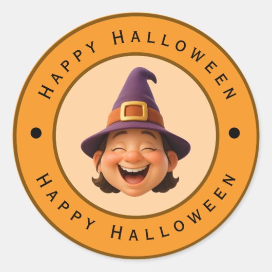 Happy Halloween - Happy Witch Design Ronde Sticker (Voorkant)