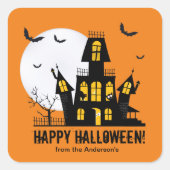 Happy Halloween Haunted House Bat Illustration Vierkante Sticker (Voorkant)
