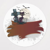 Happy Halloween Haunted House Black Cat Labels (Design 2)