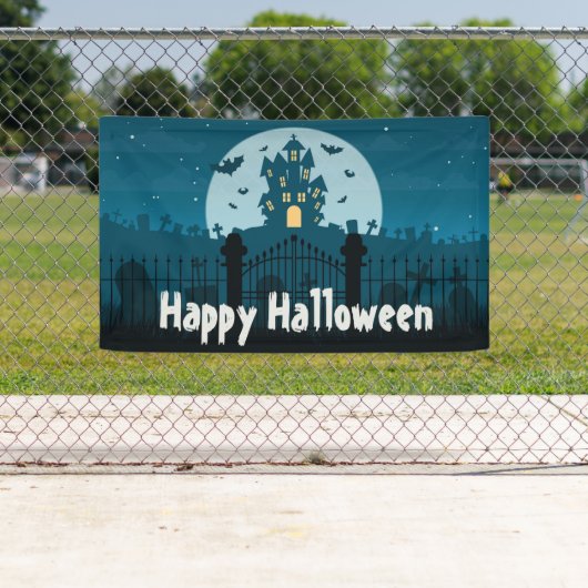 Happy Halloween Haunted House en Grave Yard Spandoek (Insitu)