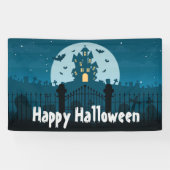 Happy Halloween Haunted House en Grave Yard Spandoek (Horizontaal)