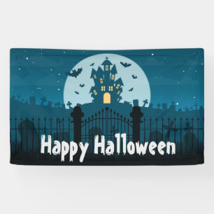 Happy Halloween Haunted House en Grave Yard Spandoek