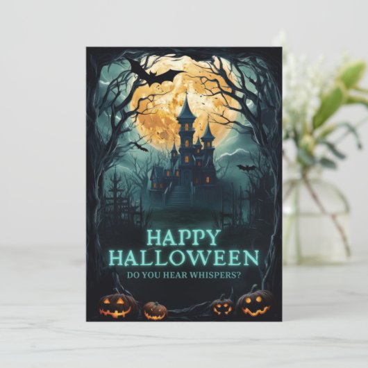 Happy Halloween Haunted House Feestdagenkaart (Staand voorkant)