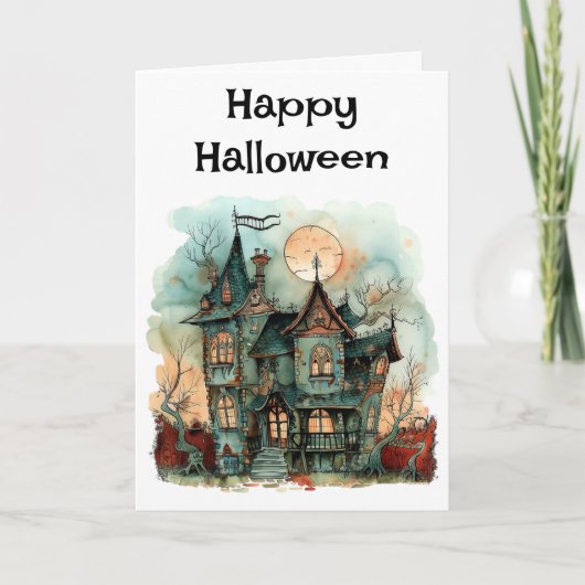 Happy Halloween Haunted House Greeting Kaart (Voorkant)