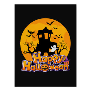 Happy Halloween Haunted House Moon Perfect Poster