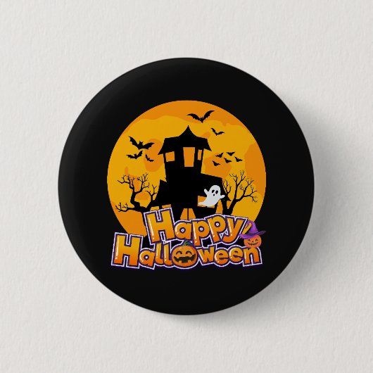 Happy Halloween Haunted House Moon Ronde Button 5,7 Cm (Voorkant)