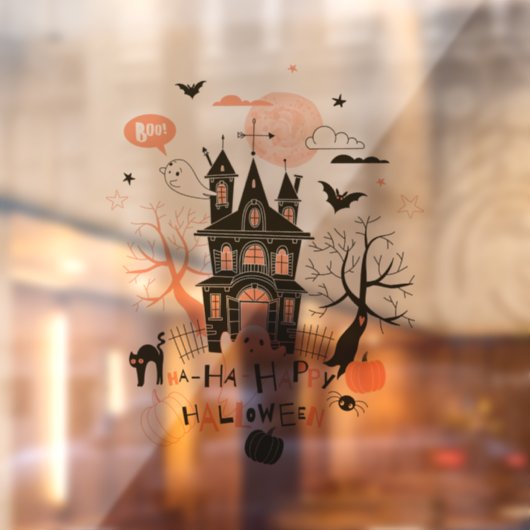 Happy Halloween Haunted House  Raamsticker (Vel 2)