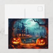 Happy Halloween Haunted House & Spooky Pumpkins Briefkaart (Voorkant / Achterkant)