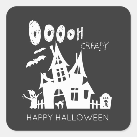 Happy Halloween Haunted House Vierkante Sticker (Voorkant)
