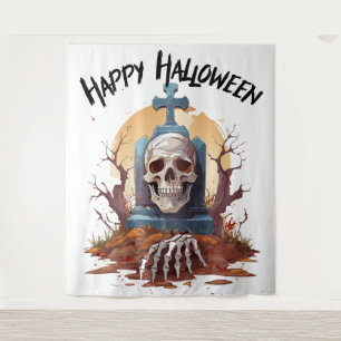 Happy Halloween Head Stone en Skeleton Wandkleed